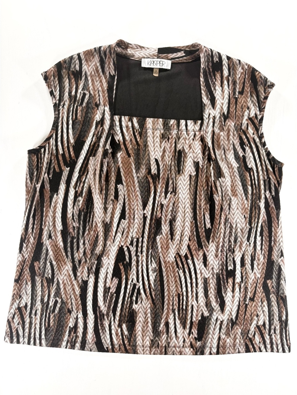 Kasper Brown Black Chevron Print Sleeveless Vest Top Size 2X